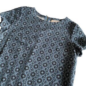Ann Taylor‎ LOFT Outlet Teal & Black Floral Jacquard Shift Dress Sz XS Petite